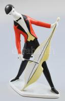 Zsolnay art deco hegedűs figura. Kézzel festett, jelzett, vonó letört 23 cm