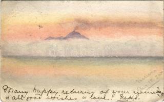 1903 Napoli, Naples; Vesuvio / Mount Vesuvius, volcano eruption. Hand-painted custom made postcard (EB)