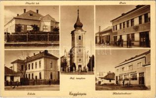 Nagykapos, Velke Kapusany; Püspöki lak, iskola, Református templom, posta, Hitelszövetkezet / bishop&#039;s villa, school, church, credit union, post office