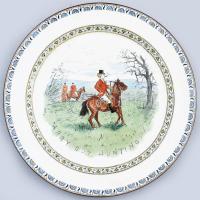 Minton vadász mintás fajansz tányér. Kézzel festett, jelzett, hibátlan 25 cm / Minton Fayenece Arry out hunting plate