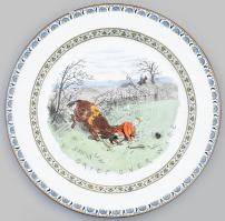 Minton vadász mintás fajansz tányér. Kézzel festett, jelzett, kis lepattanással hátul d: 25 cm / Minton Fayenece hunting plate