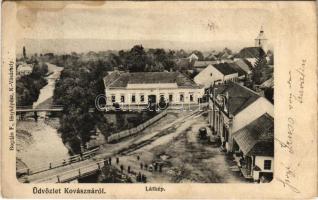 1906 Kovászna, Covasna; látkép. Bogdán F. fényképész / square (ázott / wet damage)