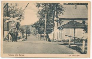 1939 Pusztakalán, Kalán, Calan; Str. Principala / Fű utca, vasúti átjáró sorompóval / main street, railway crossing