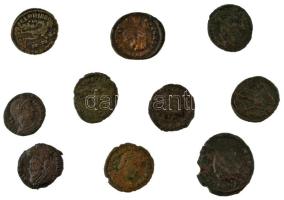 Római Birodalom 10db klf bronz érméből álló tétel, közte Cyzicus / II. Constantinus 330-334. Follis bronz (1,79g) + Siscia / Gratianus 367-375. AE3 bronz (2,25g) T:XF-F Roman Empire 10pcs of diff bronze coin lot, within Cyzicus / Constantinus II 330-334. Follis bronze "CONSTAN-TINOPOLIS / SMK?" (1,79g) + Siscia / Gratian 367-375. AE3 bronze "DN GRATIANVS PF AVG / GLORIA RO-MANORVM - S - R over symbol - gamma SISCE" (2,25g) C:XF-F