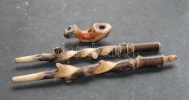 2db régi kézi faragású fa pipanyél, hozzá egy darab pipafejjel
