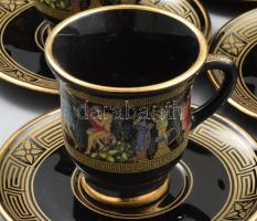 Jelzett görög porcelán csésze alátéttel szett, 6 db, 24k arannyal aranyozva, részben kézzel festve, ...