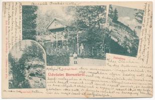 1906 Borszék, Borsec; Teleki kő, Lobogó-fürdő, Jégbarlang. Soós kiadása / cave, spa (EK)