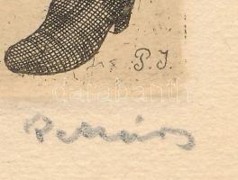 Pekáry István (1905-1981): Társaság. Rézkarc, akvarell, papír. Jelzett. Karácsonyi-újévi üdvözlőlap,...