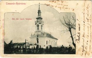 1902 Temesvár, Timisoara; Gyárváros, Görög keleti román templom. Králicsek Béla kiadása / Fabric, Greek Orthodox Romanian church (EK)