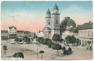 1914 Szatmárnémeti, Szatmár, Satu Mare; Deák tér, piac, templom. Reizer János kiadása / square, market, church (fa)