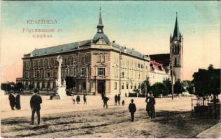 1917 Keszthely, Főgimnázium és templom. Nádai J. kiadása