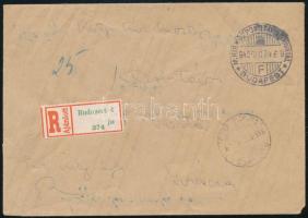1945 (5. díjszabás) Ajánlott levél készpénzes bérmentesítéssel (kétszer felhasznált boríték) / Registered cover with handwritten franking (envelope used twice)