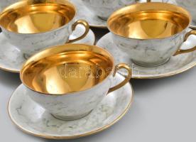 Wawel aranyozott mokkás készlet hat személyes. Márvány mintás. jelzett, apró kopásokkal. Komplett