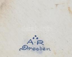 AR Dresden virágmintás kínáló, kézzel festett, kis kopással, d: 23,5 cm