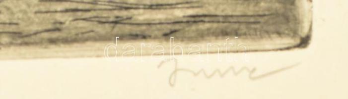 Imre István (1918-1983): Szolnoki Tabán. Rézkarc, papír, jelzett. Számozott: 42/100. Lapszéli elszín...