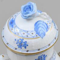 Herendi kék Waldstein mintás kávés szervírozó készlet 3 darabos: kanna cukortartó, tejkiöntő. Kézzel...