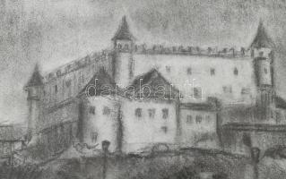 Szantrucek (Santrucek) Jenő (1903-1965): Zólyom vára, 1964. Szén, karton. Jelzett. Dekoratív, üvegez...