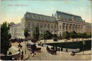 1917 Bucharest, Bukarest, Bucuresti, Bucuresci; Palatul Justitiei / palace of justice, horse-drawn tram