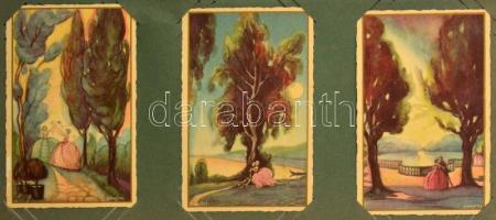 86 db főleg RÉGI képeslap régi nagy szecessziós albumban, vegyes minőségben: olasz művészlapok (Chio...