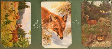 86 db főleg RÉGI képeslap régi nagy szecessziós albumban, vegyes minőségben: olasz művészlapok (Chio...