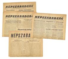 1956 Népszabadság I. évf. 1-4. számai (közte az induló szám), benne a forradalom meghatározó eseményeinek híreivel (az MSZMP megalakulása, a Kádár-kormány eskütétele, stb.), változó állapotban