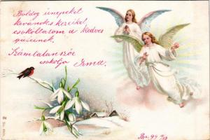 1899 (Vorläufer) Angyalkás üdvözlőlap / Greetings from the angels. litho