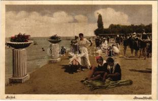 1925 Siófok, Strandfürdő, fürdőzők, napozók (fl)