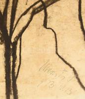 Mersits Piroska (1926-1988): Göcsörtös fa, 1973. Szén, papír, jelzett, paszpartuban. 51,5x34 cm