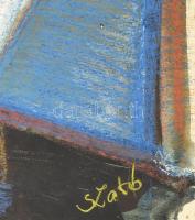 Szabó Klára (?-?): Geometrikus város. Kréta, papír, jelezve jobbra lent, kartonra kasírozva. 61x43 c...