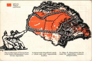 Az úgynevezett demarkációs vonal a román-cseh-szerb imperialisták kezében. Patria rt. kiadása / Hungarian irredenta art postcard s: Hollós