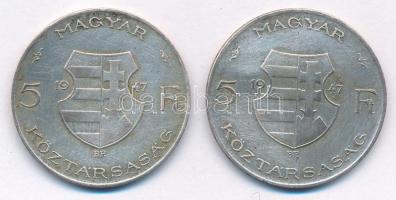 1947. 5Ft Ag "Kossuth" (2x) T:VF,F patina Adamo F8.1