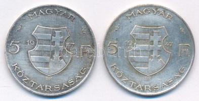 1947. 5Ft Ag "Kossuth" (2x) T:VF,F patina Adamo F8.1