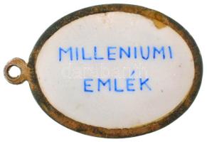 1896. "Milleniumi emlék" zománcozott medál, előlapján az Országház épületének festett képé...