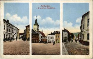 Jablunkov, Jablunkau (schles. Beskiden); streets, shop of Franz Kuch., Ed. Feitzinger No. 1208. (EK)