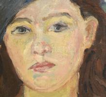 Hegedűs E jelzéssel (Hegedűs Endre?), XX. sz. közepe/második fele: Sapkás lány portréja. Olaj, vászo...