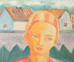 Jelzés nélkül: Szőke lány portréja. Olaj, falemez, felületi sérülésekkel, kissé vetemedett. 75x60 cm