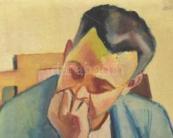 Jelzés nélkül: Gondolatokban elmerülve. Olaj, vászon, apró felületi sérülésekkel. Dekoratív, kissé s...