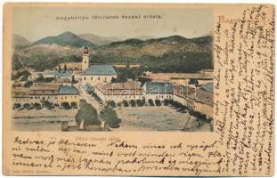 Nagybánya, Baia Mare; Fő tér északi oldala. Molnár Mihály kiadása / main square + &quot;SOMKÚT - NAGY-KÁROLY 188. SZ. A&quot; vasúti mozgóposta bélyegző (EK)