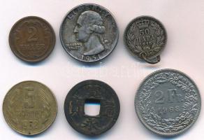 Amerikai Egyesült Államok 1951. 25c Ag + 5db vegye érme közte Svájc 1968. 2Fr Cu-Ni, Szerbia 1915. 50p Ag (lyukasztva) T:XF-F  USA 1951. 25 Cents Ag + 5pcs of mixed coins, among the Switzerland 1968. 2 Francs Cu-Ni, Serbia 1915. 50 Para Ag (hole) C:XF-F
