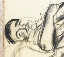 Scheiber H jelzéssel: Alvó portréja. Szén, papír, sérült. Dekoratív, üvegezett fakeretben. 68x56 cm