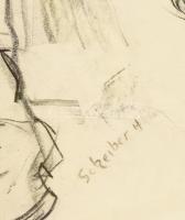 Scheiber H jelzéssel: Alvó portréja. Szén, papír, sérült. Dekoratív, üvegezett fakeretben. 68x56 cm