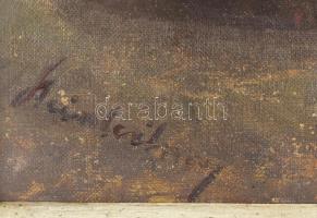 Olvashatatlan jelzéssel, XX. sz. első fele: Csendélet. Olaj, karton. Hátoldalán müncheni kiállítási ...