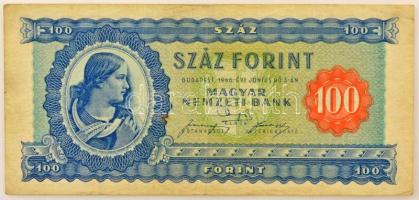 1946. 100Ft B 133 077889 T:F erős papír / Hungary 1946. 100 Forint B 133 077889 C:F strong paper Adamo F26, Krause P#160