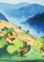 B. Séday Mária (1925-2009): Naplemente (Tolcsvai táj). Olaj, farost, jelezve jobbra lent, hátoldalán...