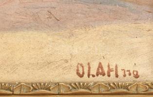 Oláh jelzéssel (Oláh Gusztávné Fodor Róza?): Napfényes terasz. Olaj, vászon, sérült. Dekoratív, sérü...