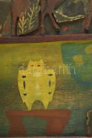 Bálint jelzéssel: Kompozíció. Vegyes technika, kollázs, fa, sérült. Dekoratív fakeretben. 55x40,5 cm