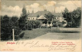 1904 Pöstyén, Piestany; Gyógyház és lawn tennis tér, tenisz pálya. Gipsz H. / spa sanatorium, tennis court, sport (Rb)