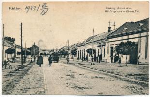 1923 Párkány, Parkan, Stúrovo; Rákóczy út felső része, Kereskedelmi részvénytársaság. Gondós nyomda kiadása / street, Trading joint stock company (fl)
