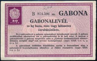 1930 30 fillér gabonalevél 10 kb búza, rozs vagy kétszeres átruházásához