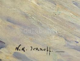 Nik Ivanoff jelzéssel: Téli kirándulás. Olaj, vászon. Dekoratív fakeretben. 80x60 cm